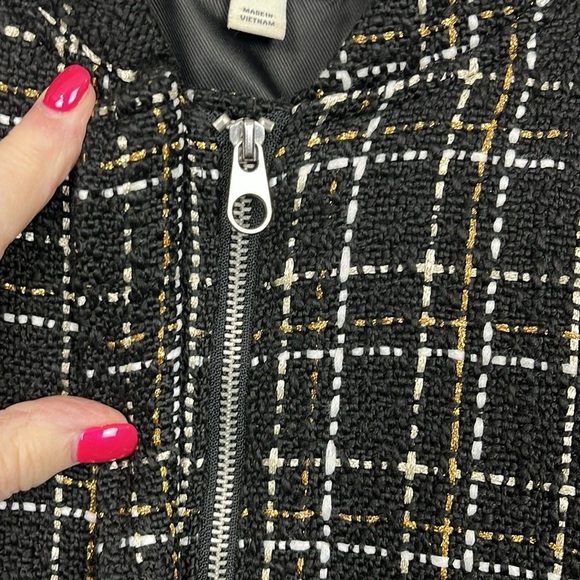 On 34th Womens Bomber Jacket Black/Gold XS Front Zip Pockets Mock Neck Sparkly - Picture 6 of 13